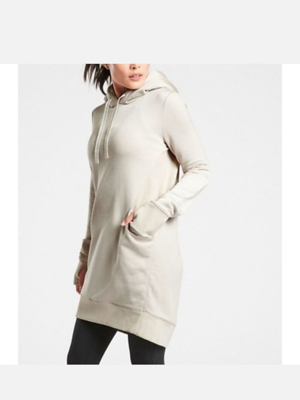 Athleta Triumph Hoodie Sweatshirt Dress Beige Size Large Tall